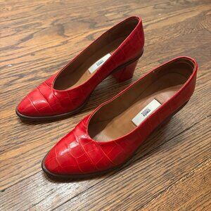 Red Miista Pumps - Croc Embossed Leather